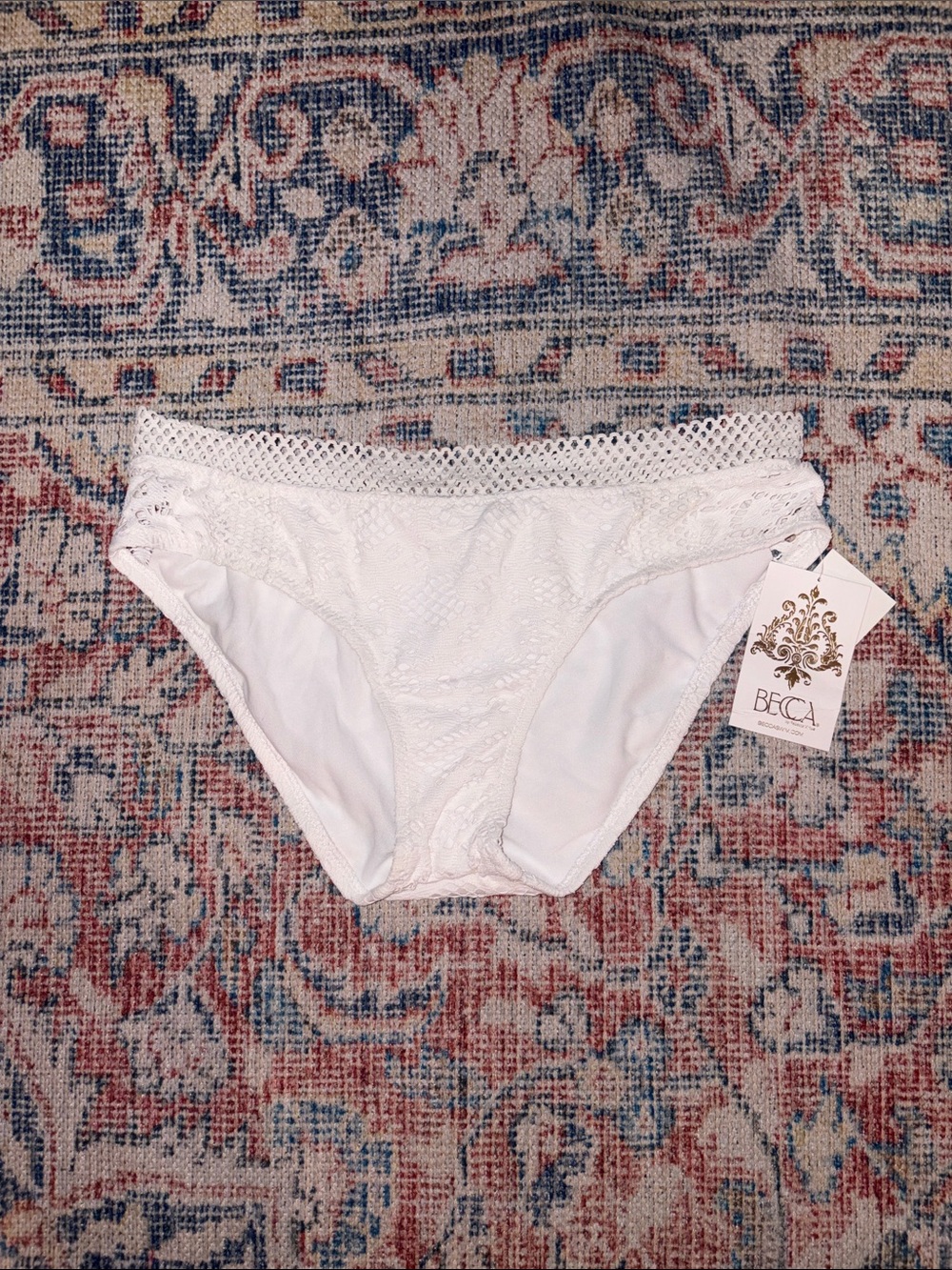 Becca Rebecca Virtue White Crochet American Bikini Bottoms SZ M NWT